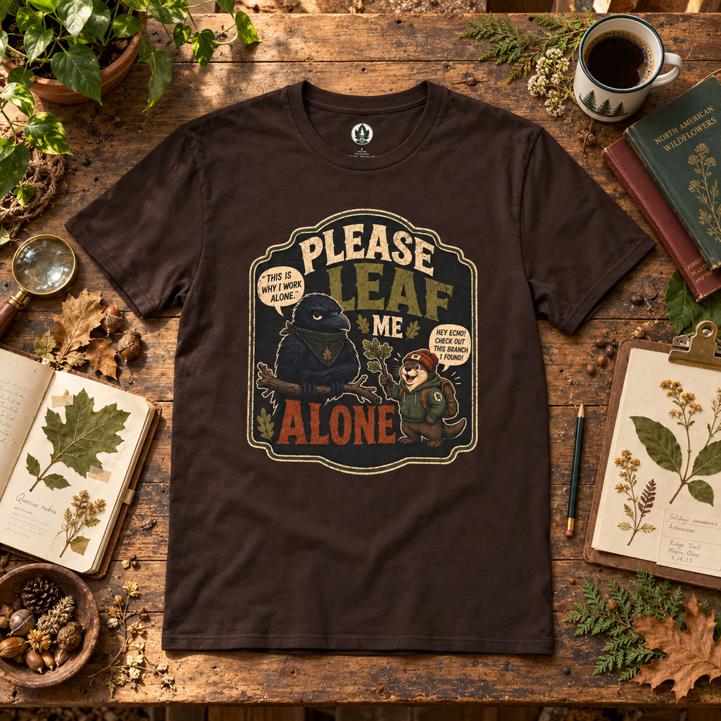 Please Leaf Me Alone (This is Why I Work Alone) Version 3 T‑Shirt