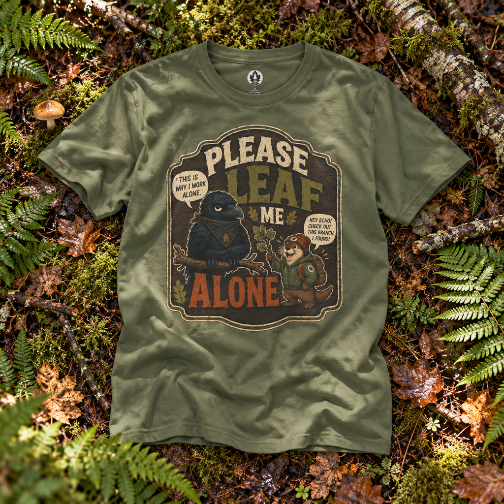 Please Leaf Me Alone (This is Why I Work Alone) Version 3 T‑Shirt