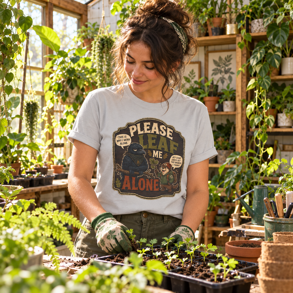 Please Leaf Me Alone (This is Why I Work Alone) Version 3 T‑Shirt