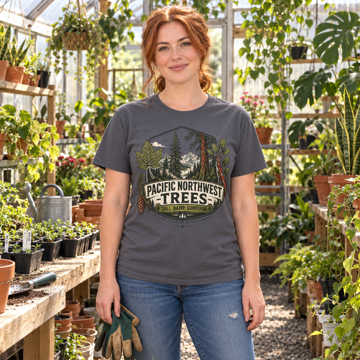 Pacific Northwest Trees, Tall, Damp, Superior T‑Shirt