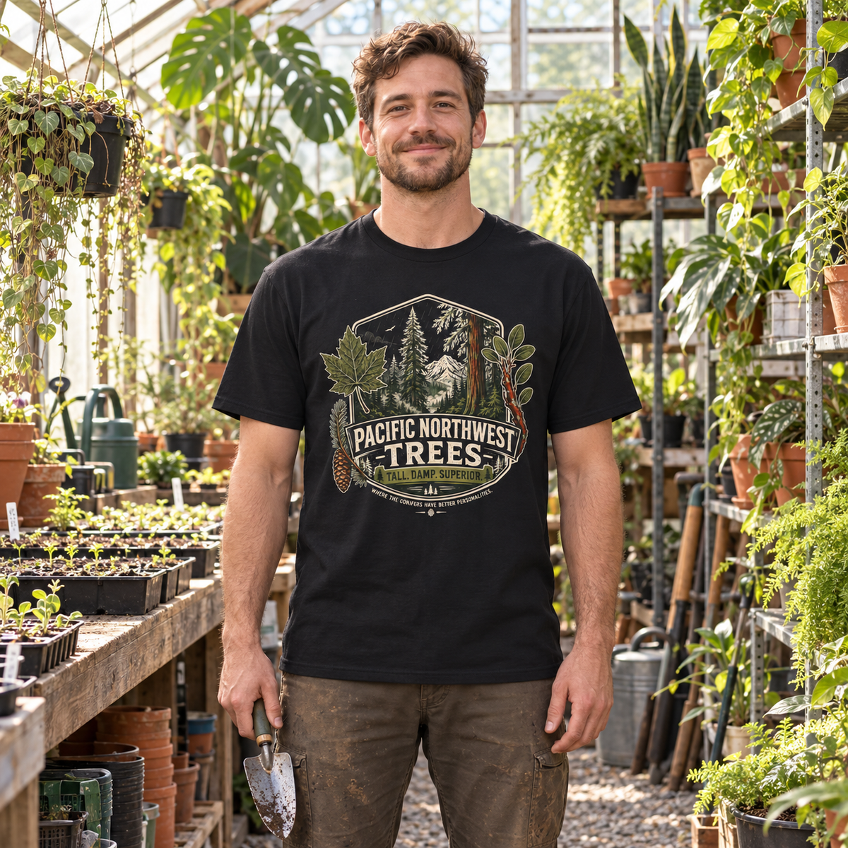 Pacific Northwest Trees, Tall, Damp, Superior T‑Shirt