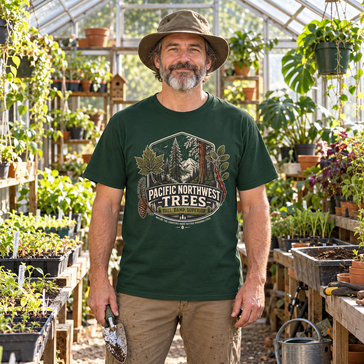 Pacific Northwest Trees, Tall, Damp, Superior T‑Shirt