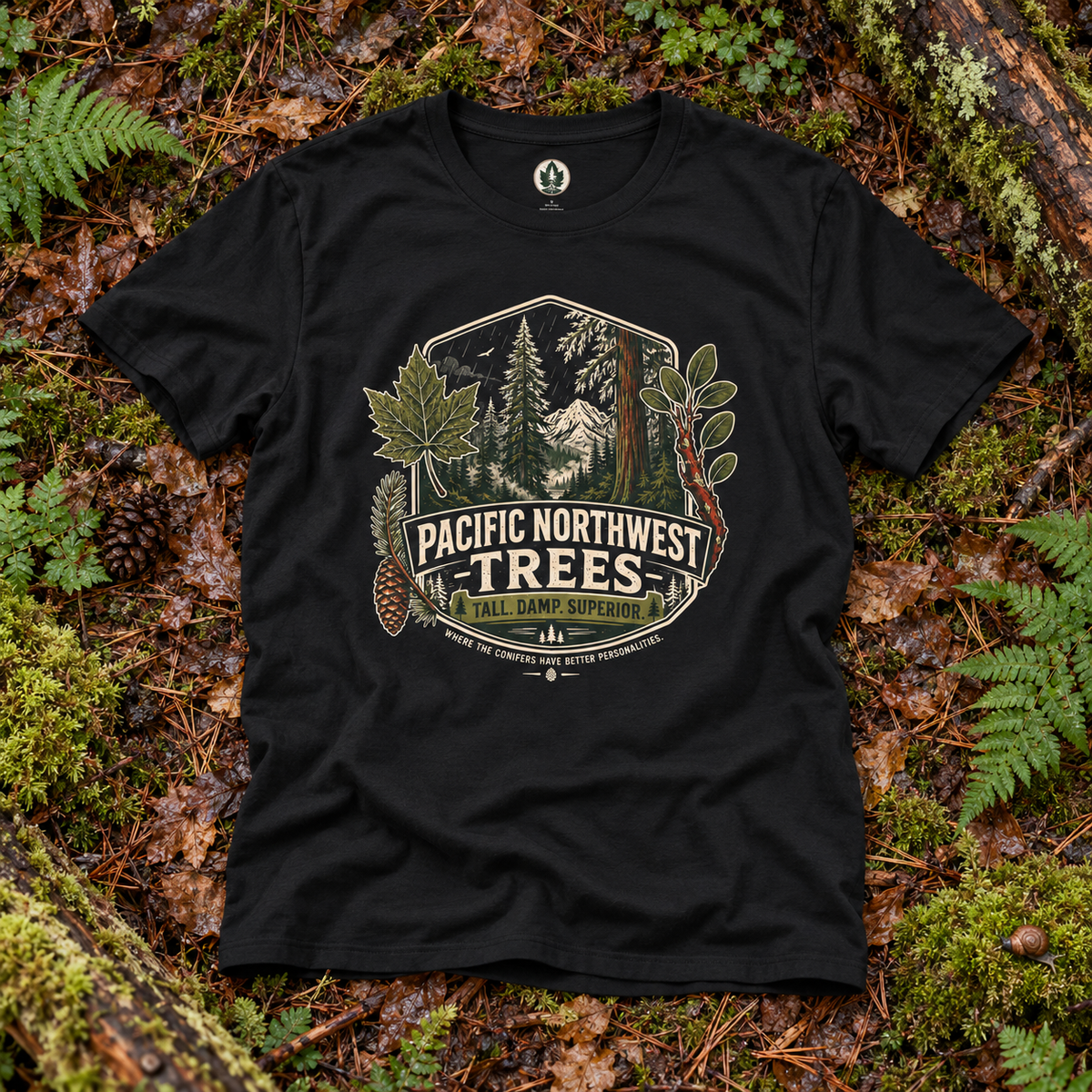 Pacific Northwest Trees, Tall, Damp, Superior T‑Shirt