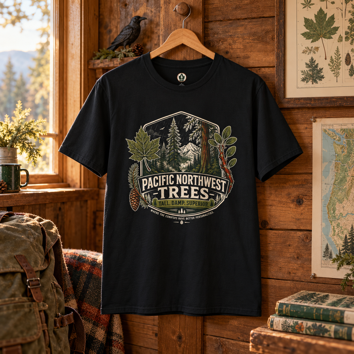 Pacific Northwest Trees, Tall, Damp, Superior T‑Shirt