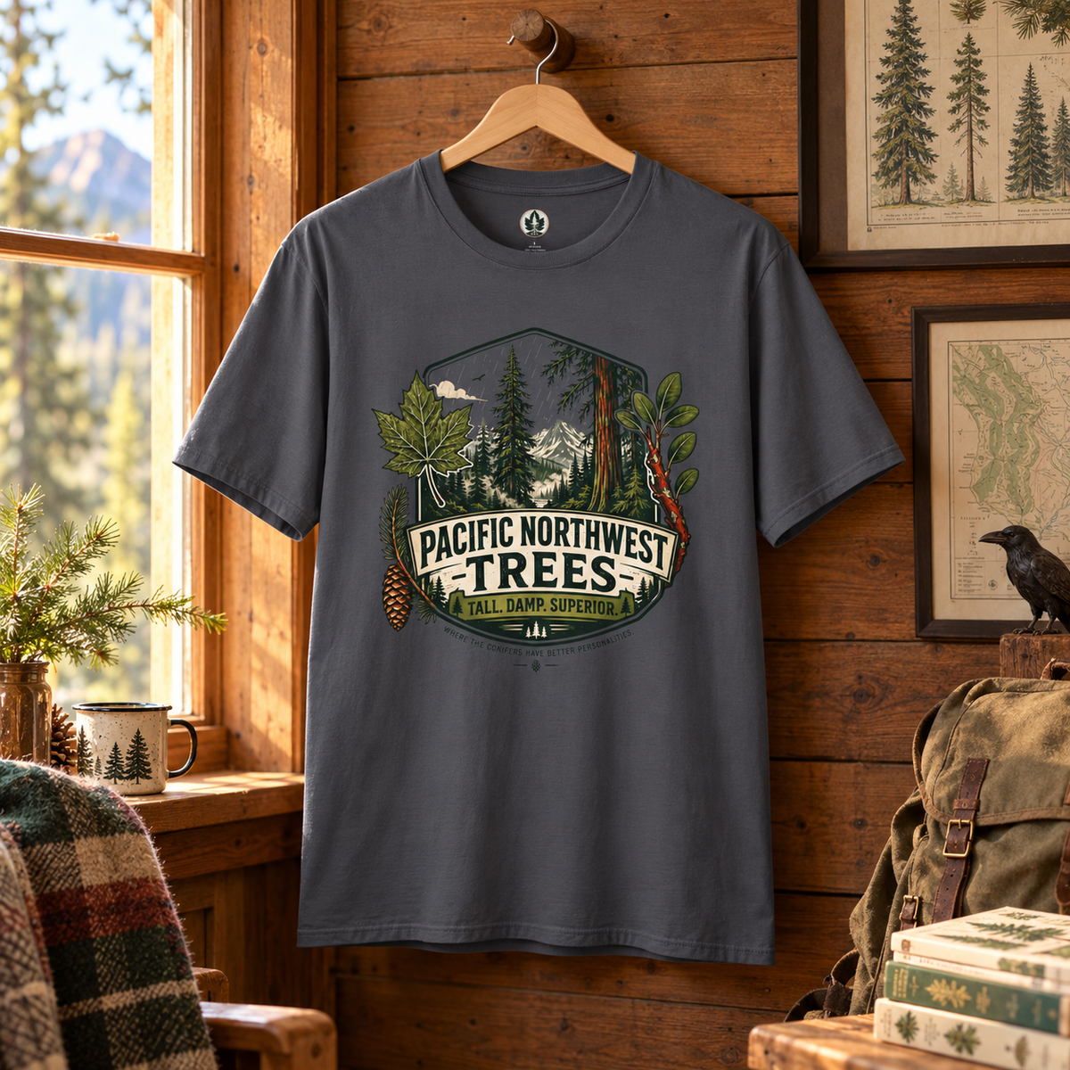 Pacific Northwest Trees, Tall, Damp, Superior T‑Shirt