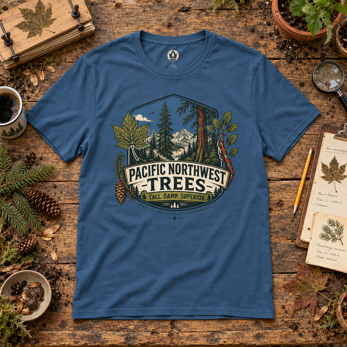 Pacific Northwest Trees, Tall, Damp, Superior T‑Shirt