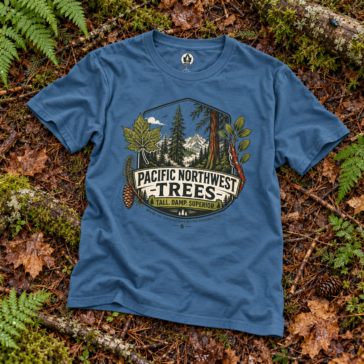 Pacific Northwest Trees, Tall, Damp, Superior T‑Shirt