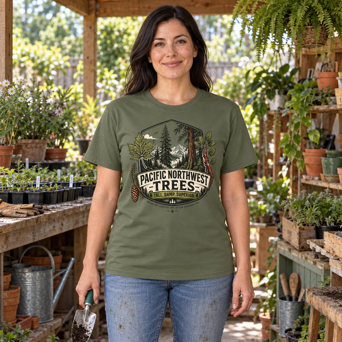 Pacific Northwest Trees, Tall, Damp, Superior T‑Shirt