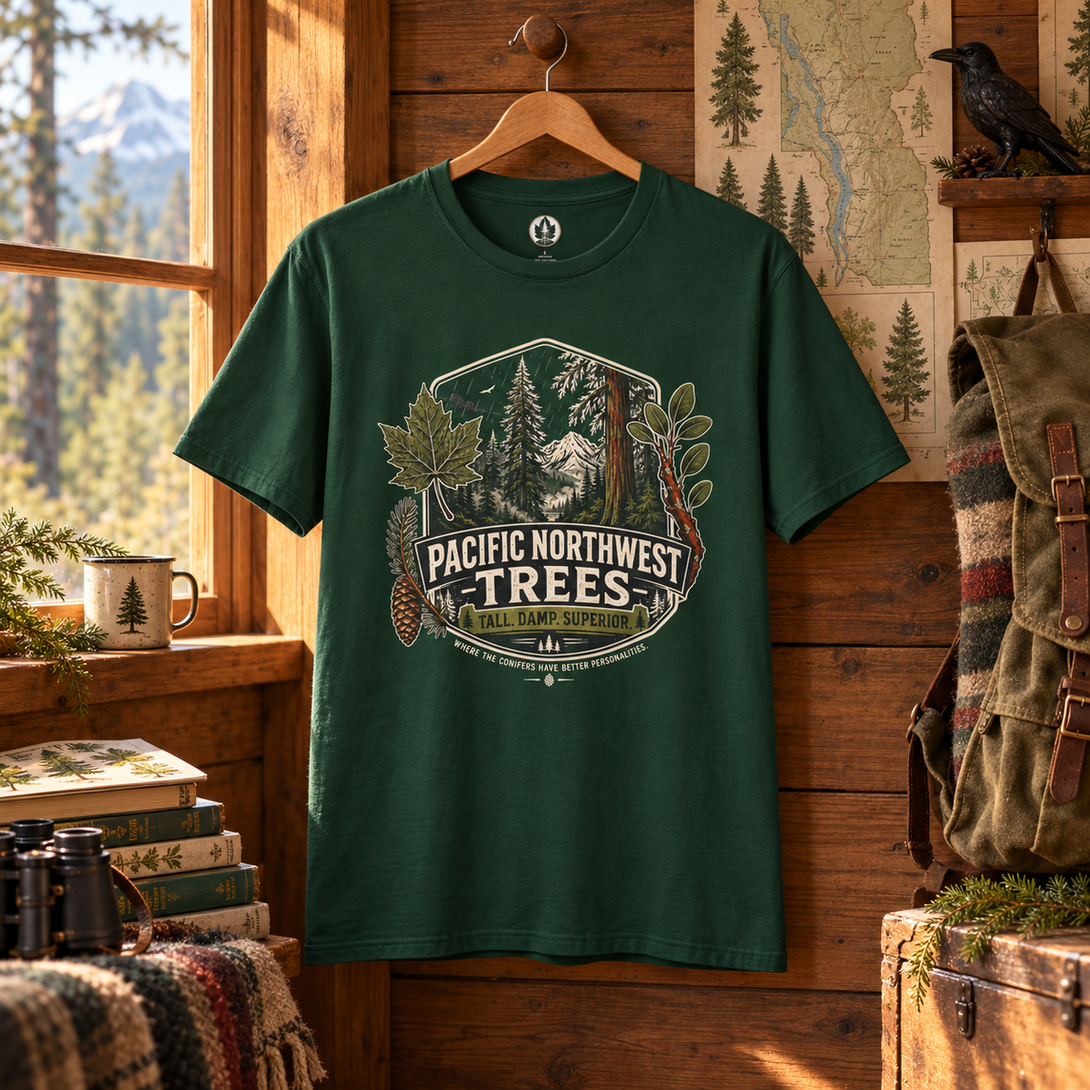 Pacific Northwest Trees, Tall, Damp, Superior T‑Shirt