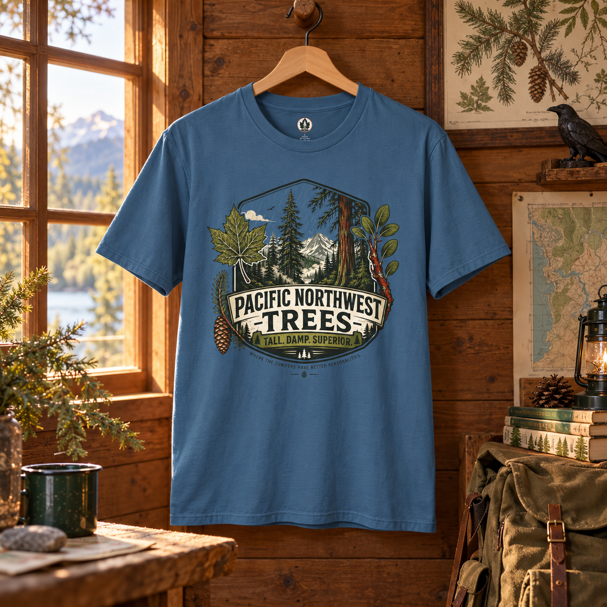 Pacific Northwest Trees, Tall, Damp, Superior T‑Shirt