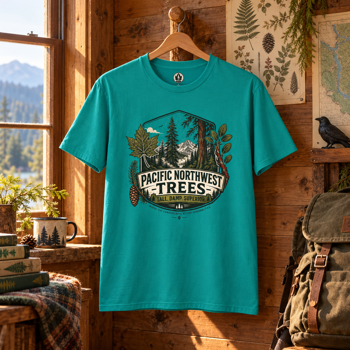 Pacific Northwest Trees, Tall, Damp, Superior T‑Shirt