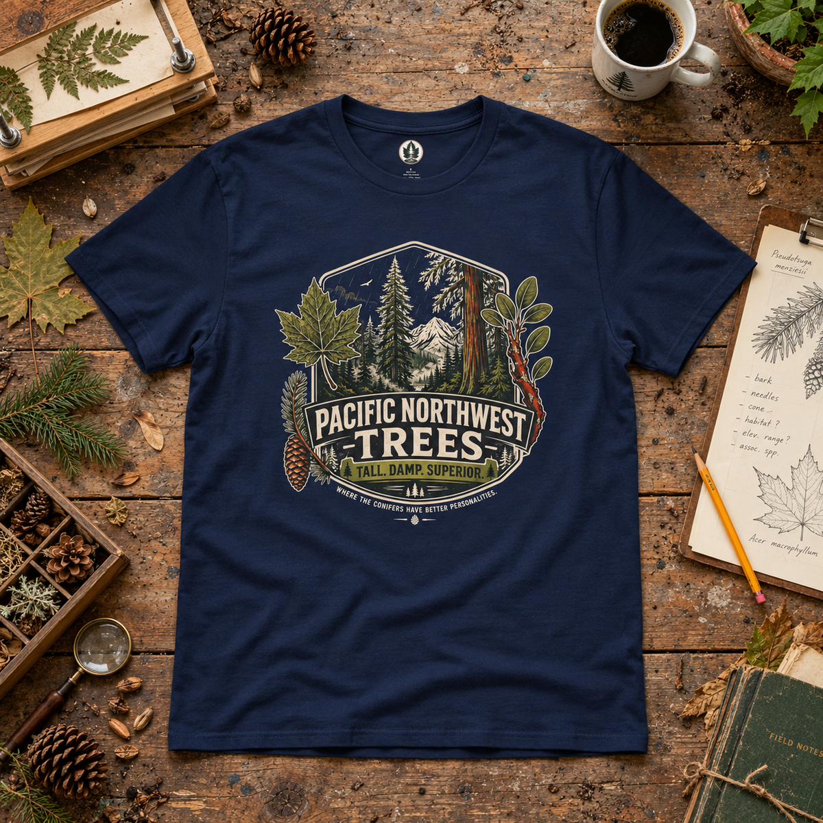 Pacific Northwest Trees, Tall, Damp, Superior T‑Shirt