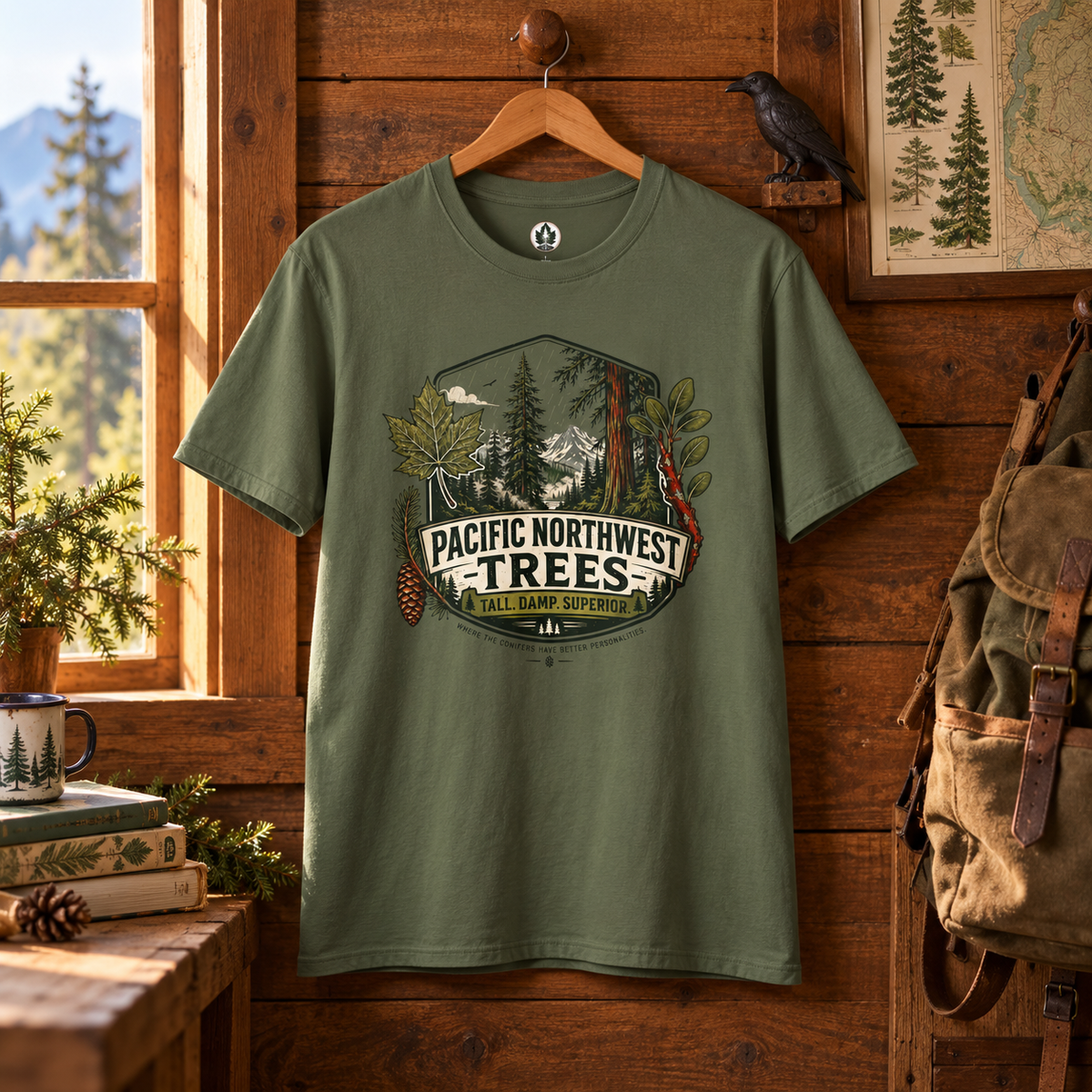 Pacific Northwest Trees, Tall, Damp, Superior T‑Shirt