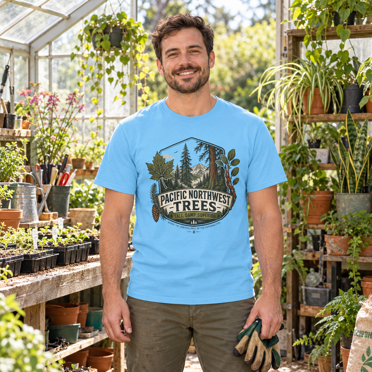 Pacific Northwest Trees, Tall, Damp, Superior T‑Shirt