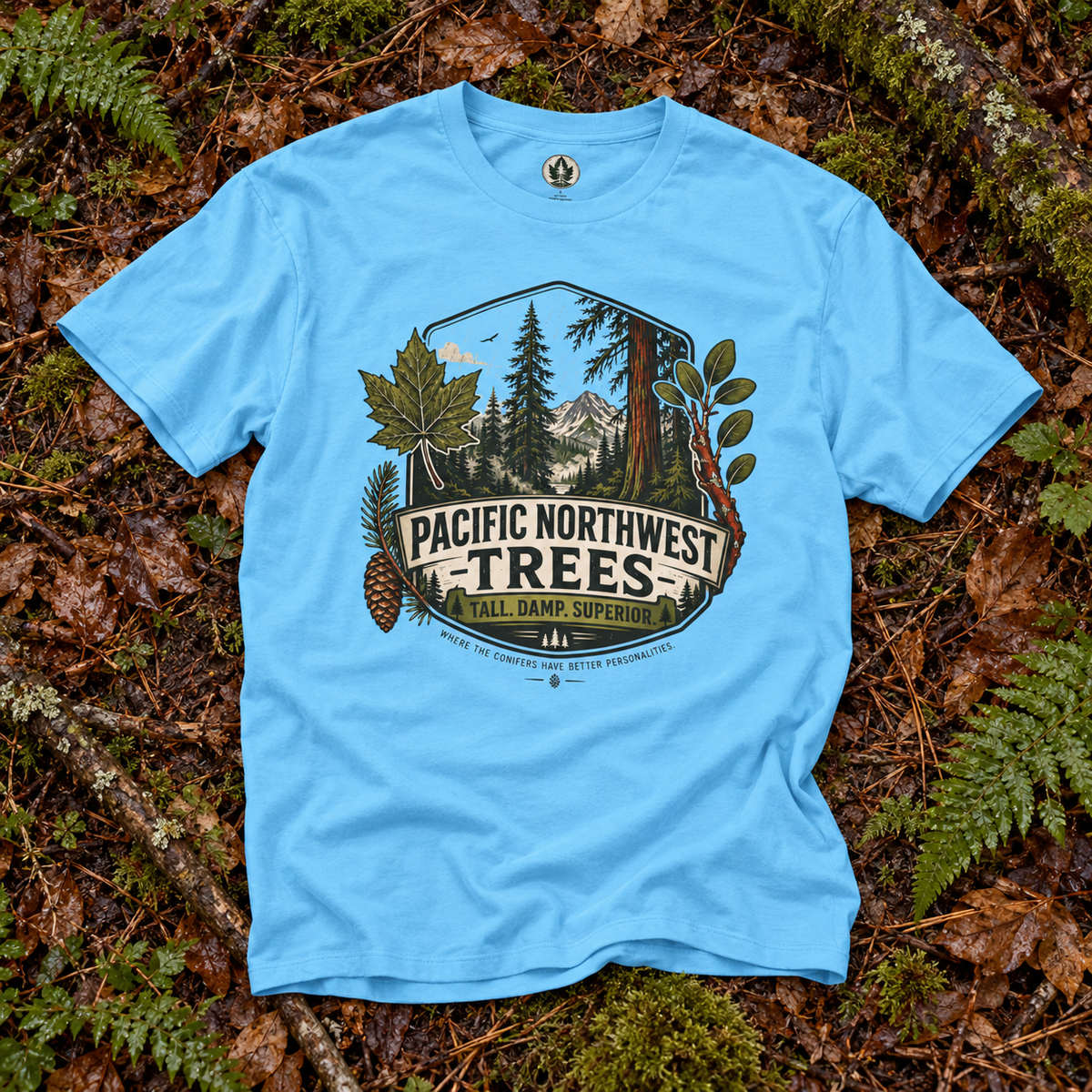 Pacific Northwest Trees, Tall, Damp, Superior T‑Shirt