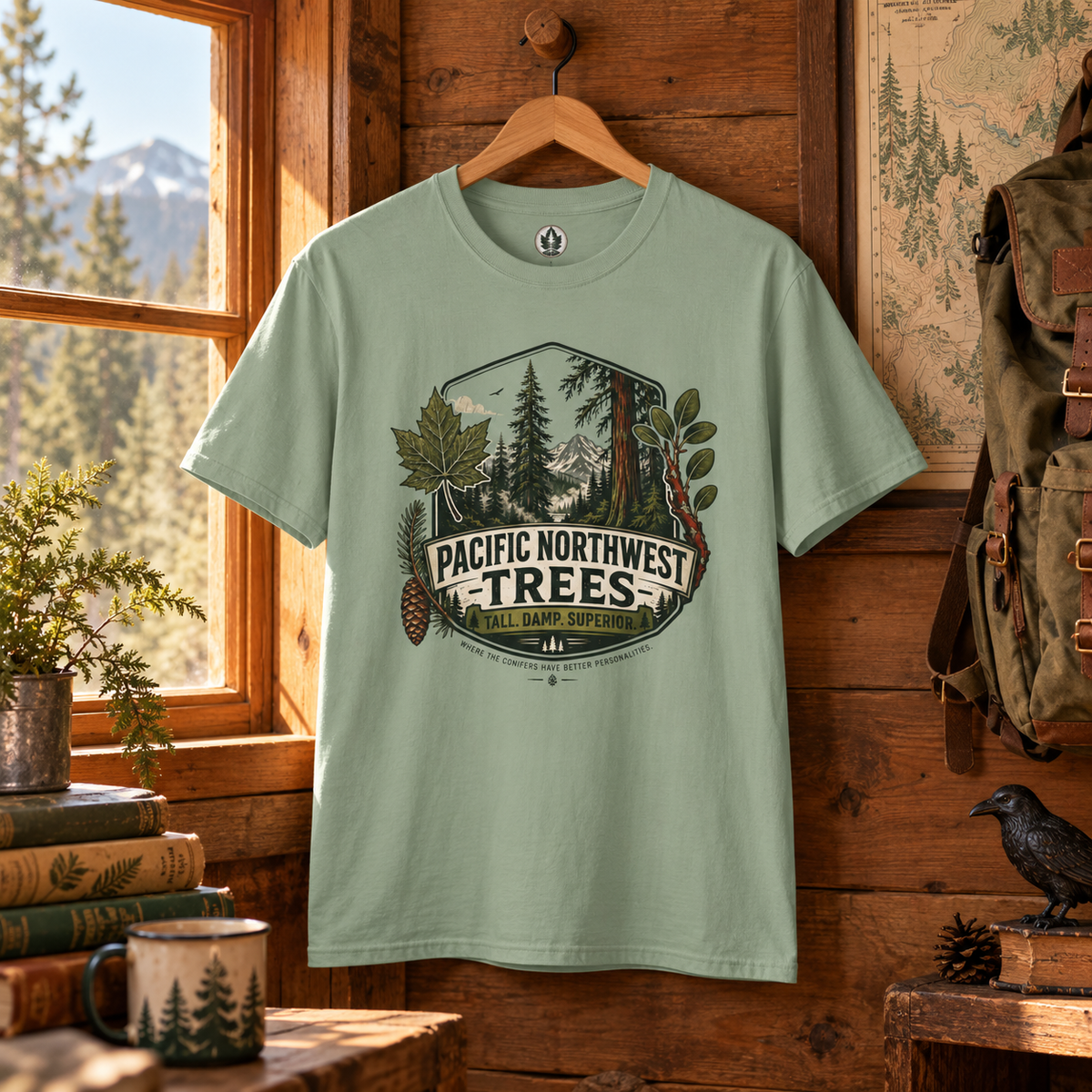 Pacific Northwest Trees, Tall, Damp, Superior T‑Shirt