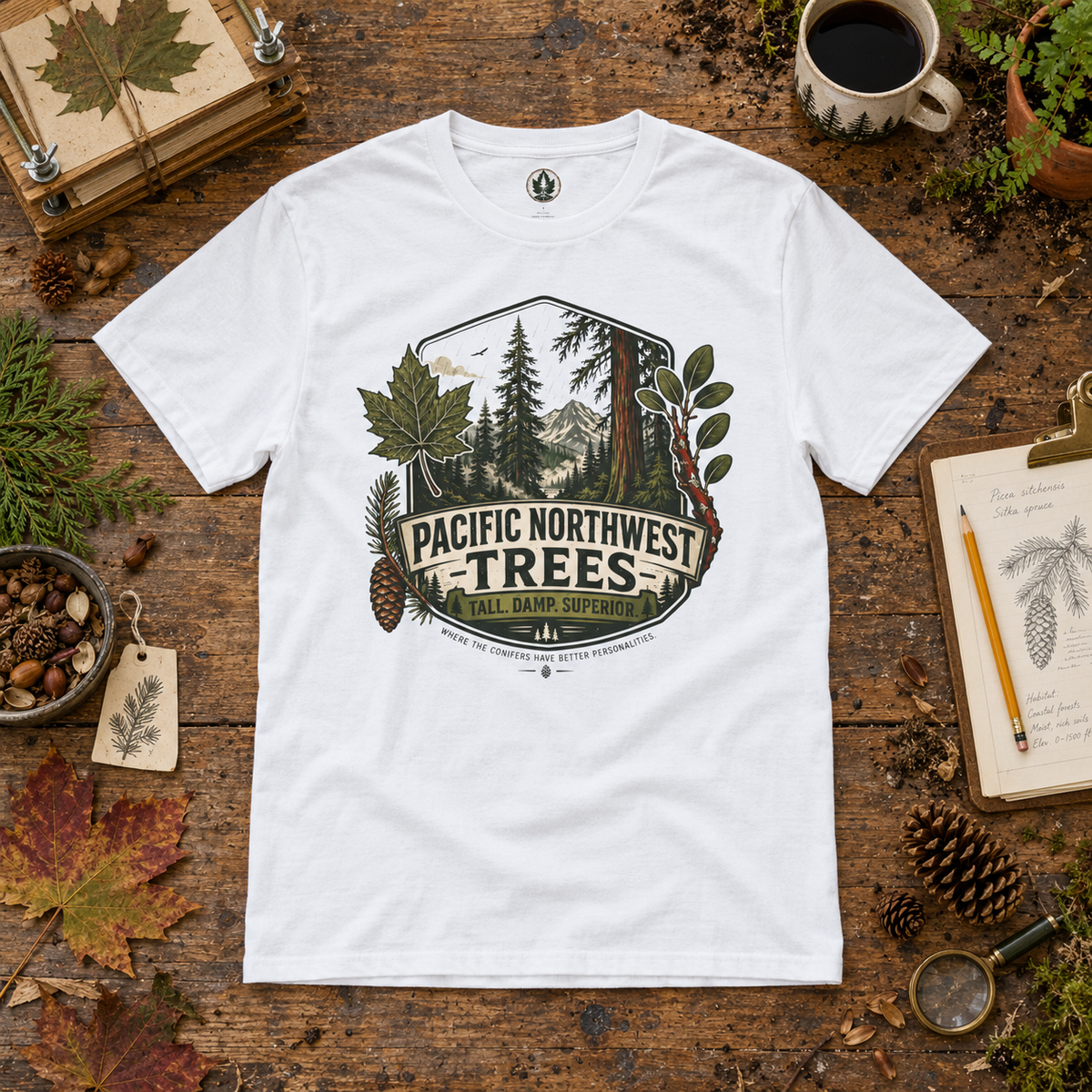 Pacific Northwest Trees, Tall, Damp, Superior T‑Shirt