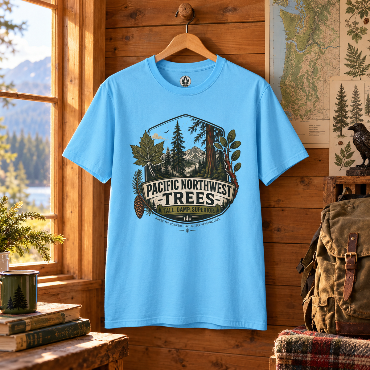 Pacific Northwest Trees, Tall, Damp, Superior T‑Shirt
