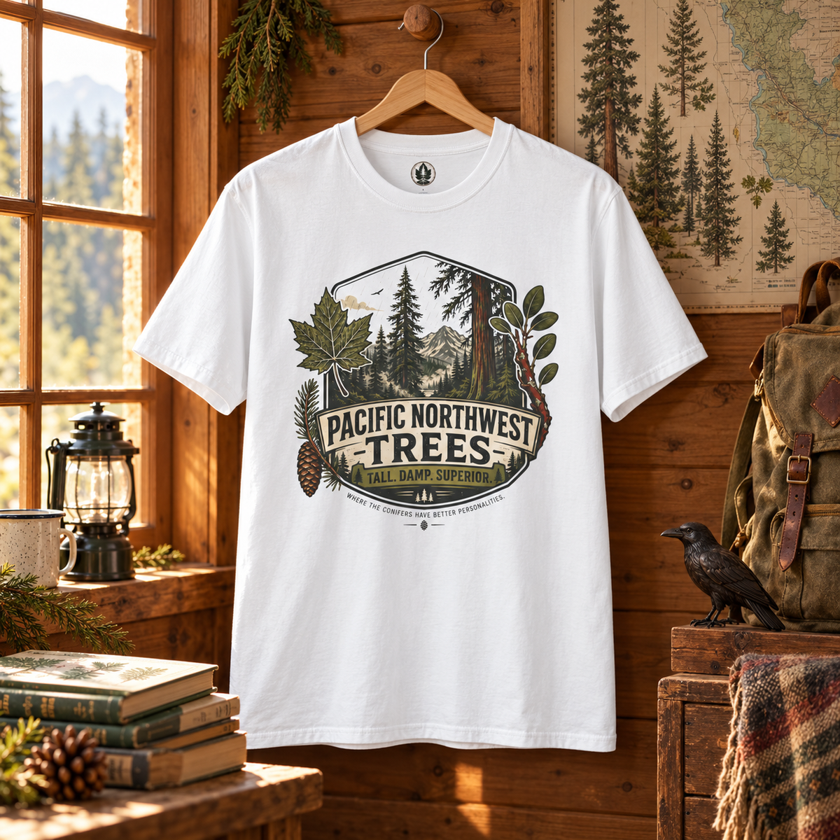 Pacific Northwest Trees, Tall, Damp, Superior T‑Shirt