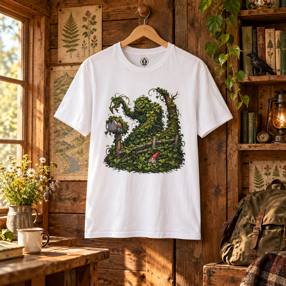 Kudzu Vine Monster with Garden Gnome Version 1 T‑Shirt