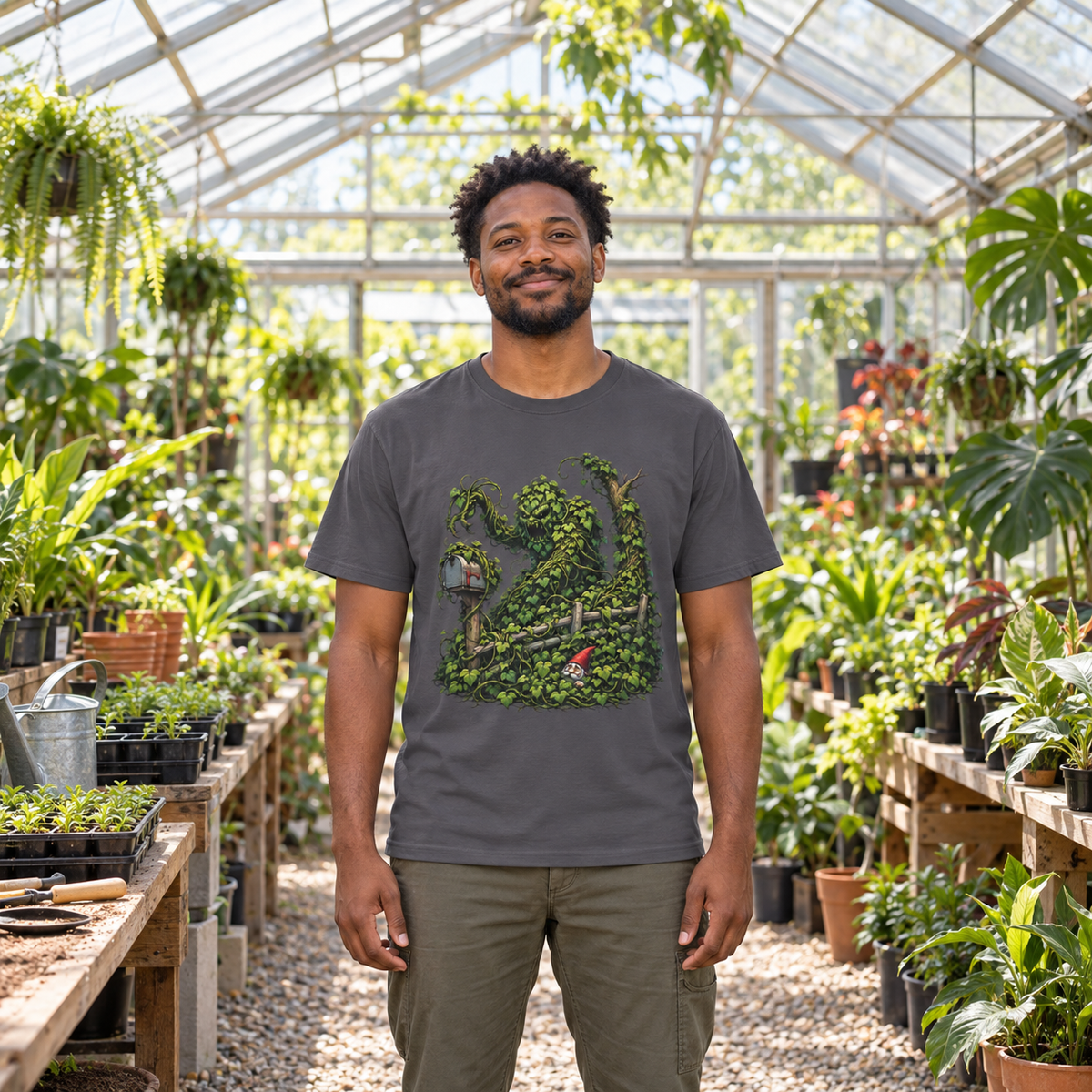 Kudzu Vine Monster with Garden Gnome Version 1 T‑Shirt