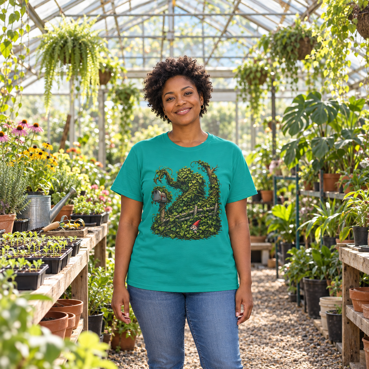 Kudzu Vine Monster with Garden Gnome Version 1 T‑Shirt