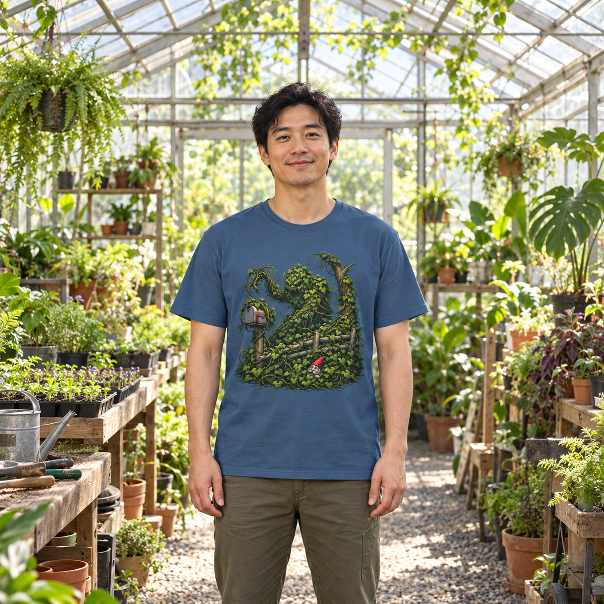 Kudzu Vine Monster with Garden Gnome Version 1 T‑Shirt