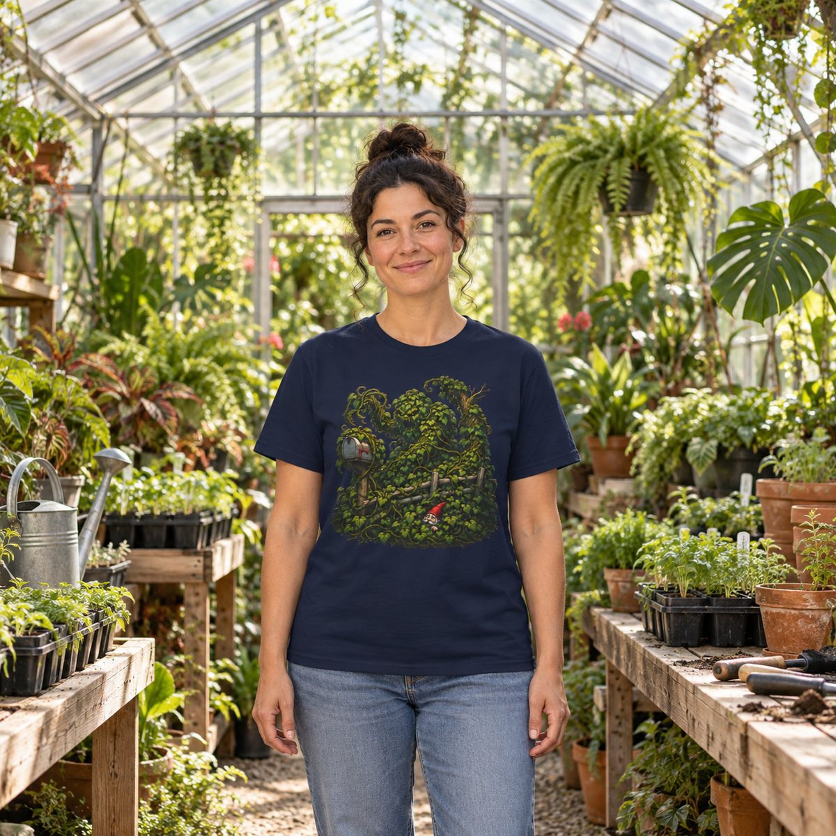 Kudzu Vine Monster with Garden Gnome Version 1 T‑Shirt