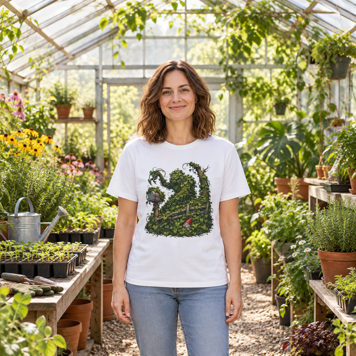 Kudzu Vine Monster with Garden Gnome Version 1 T‑Shirt