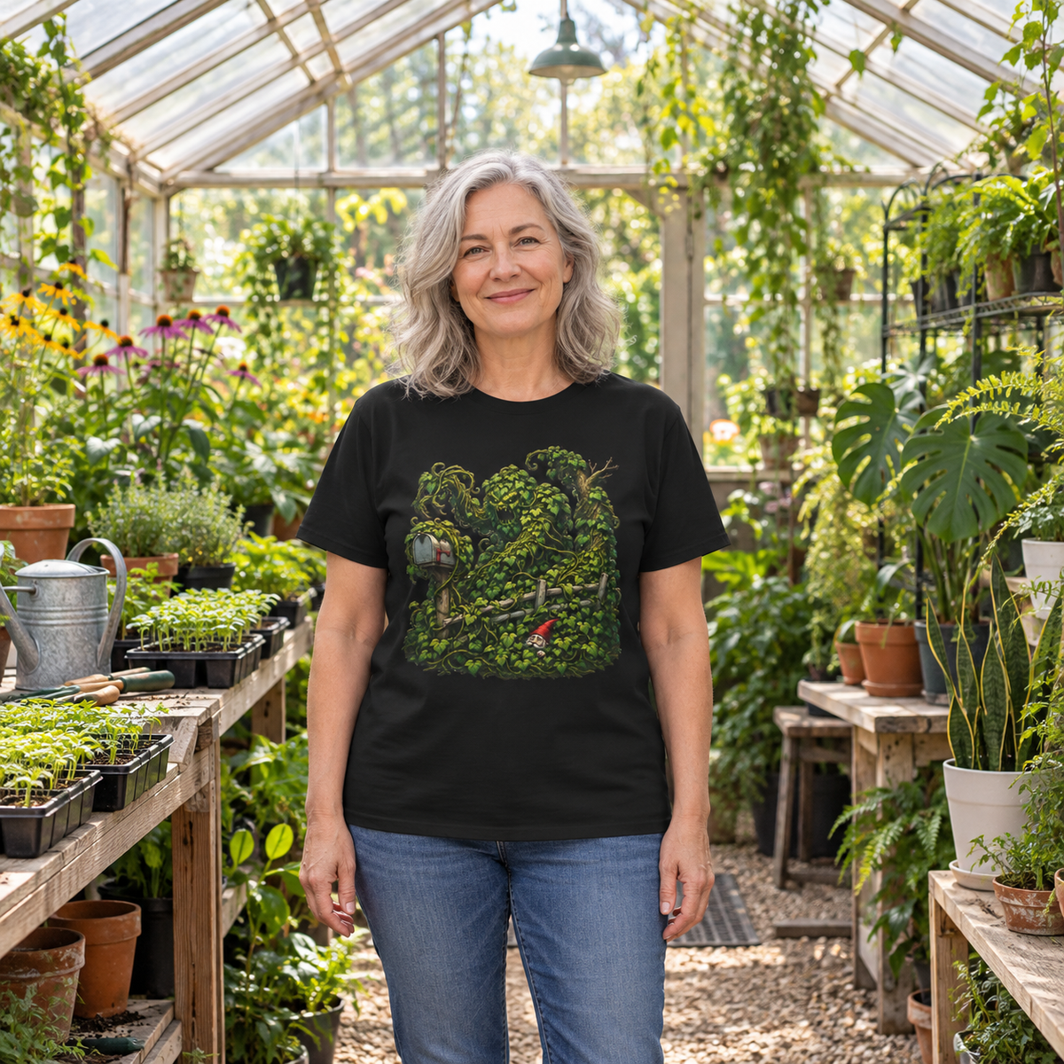 Kudzu Vine Monster with Garden Gnome Version 1 T‑Shirt