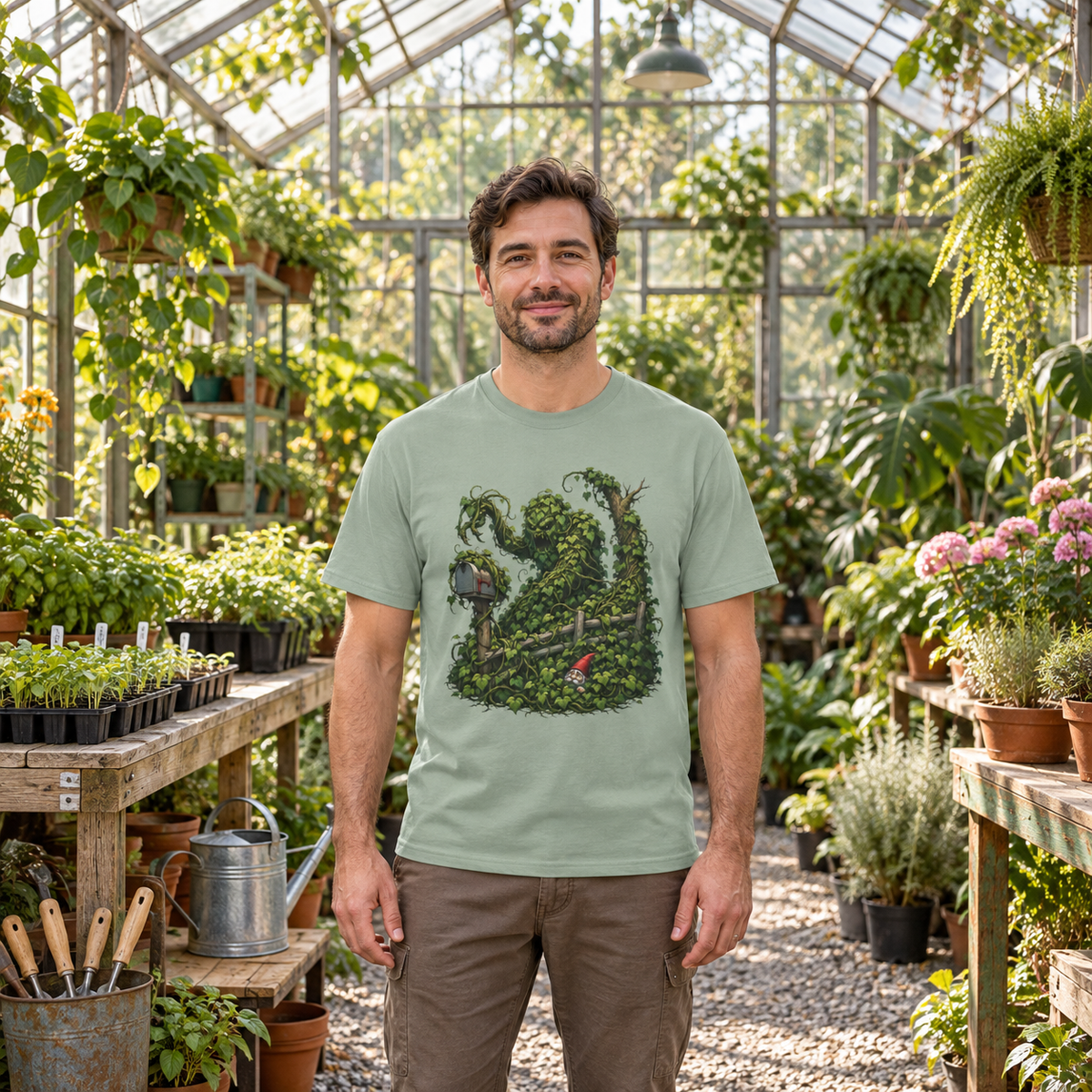 Kudzu Vine Monster with Garden Gnome Version 1 T‑Shirt