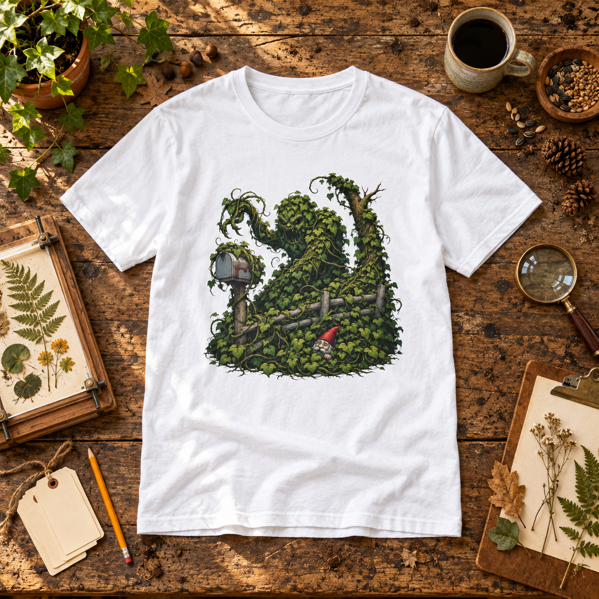 Kudzu Vine Monster with Garden Gnome Version 1 T‑Shirt