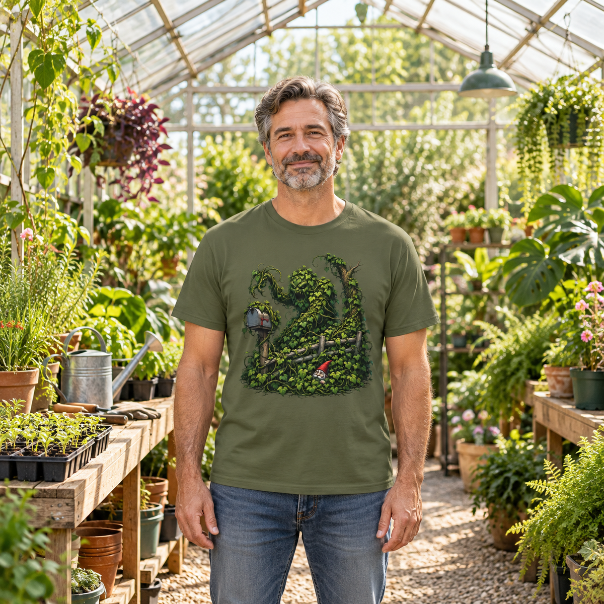 Kudzu Vine Monster with Garden Gnome Version 1 T‑Shirt
