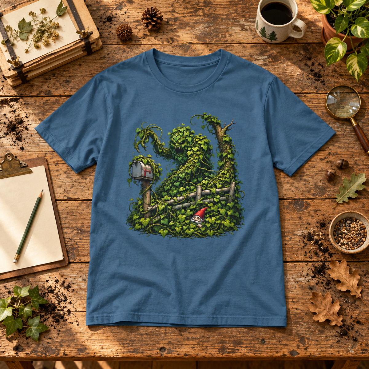 Kudzu Vine Monster with Garden Gnome Version 1 T‑Shirt