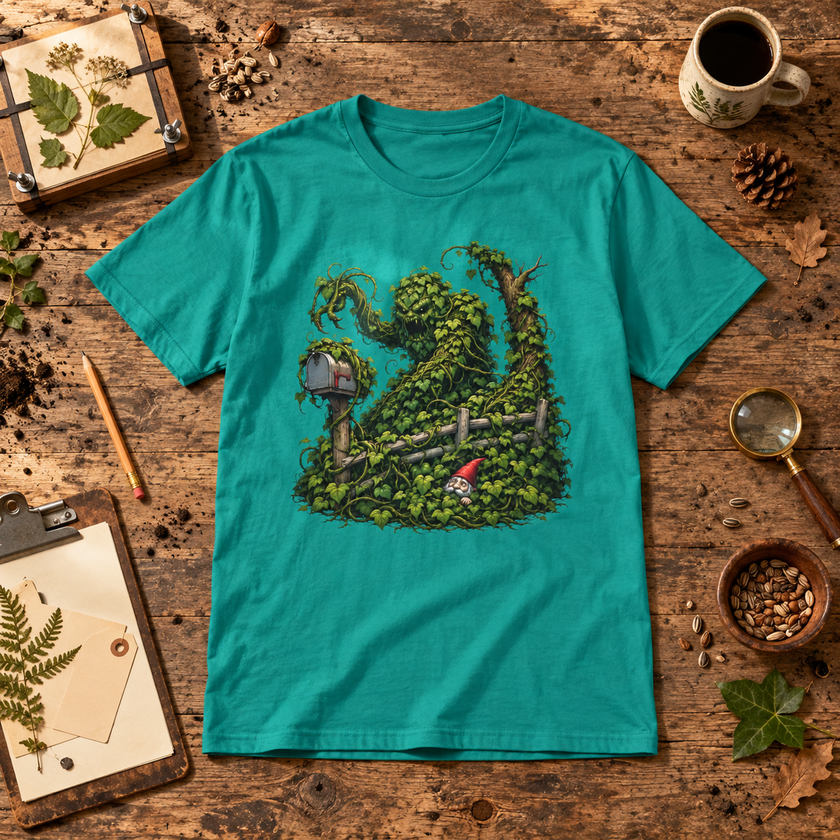 Kudzu Vine Monster with Garden Gnome Version 1 T‑Shirt
