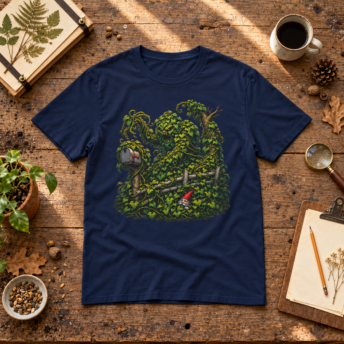 Kudzu Vine Monster with Garden Gnome Version 1 T‑Shirt