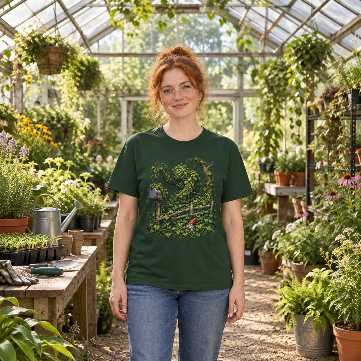 Kudzu Vine Monster with Garden Gnome Version 1 T‑Shirt