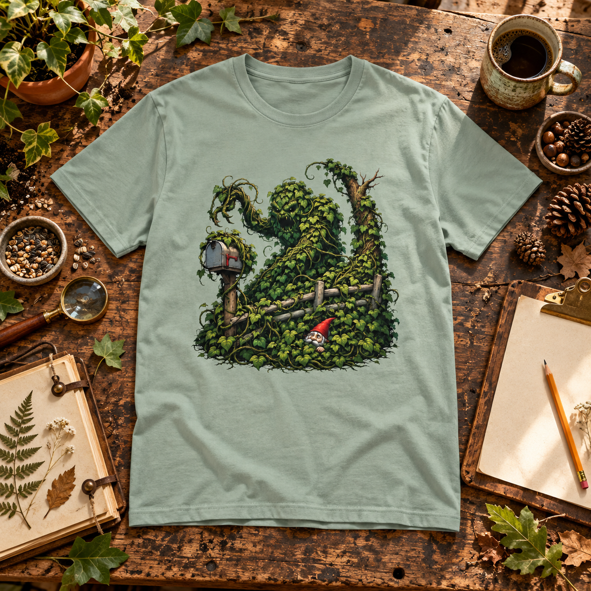 Kudzu Vine Monster with Garden Gnome Version 1 T‑Shirt