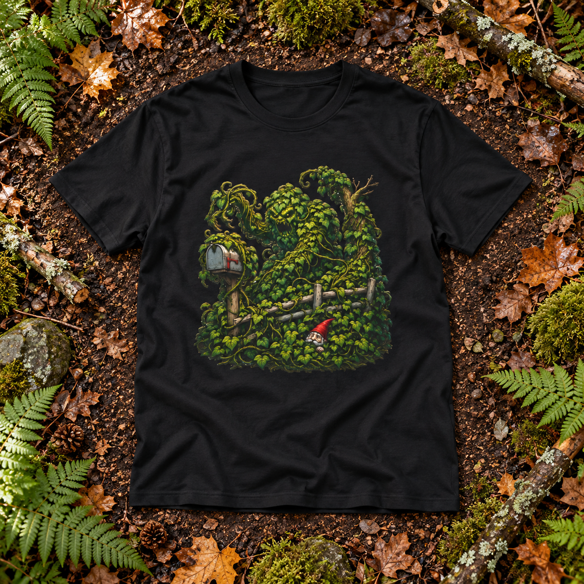 Kudzu Vine Monster with Garden Gnome Version 1 T‑Shirt