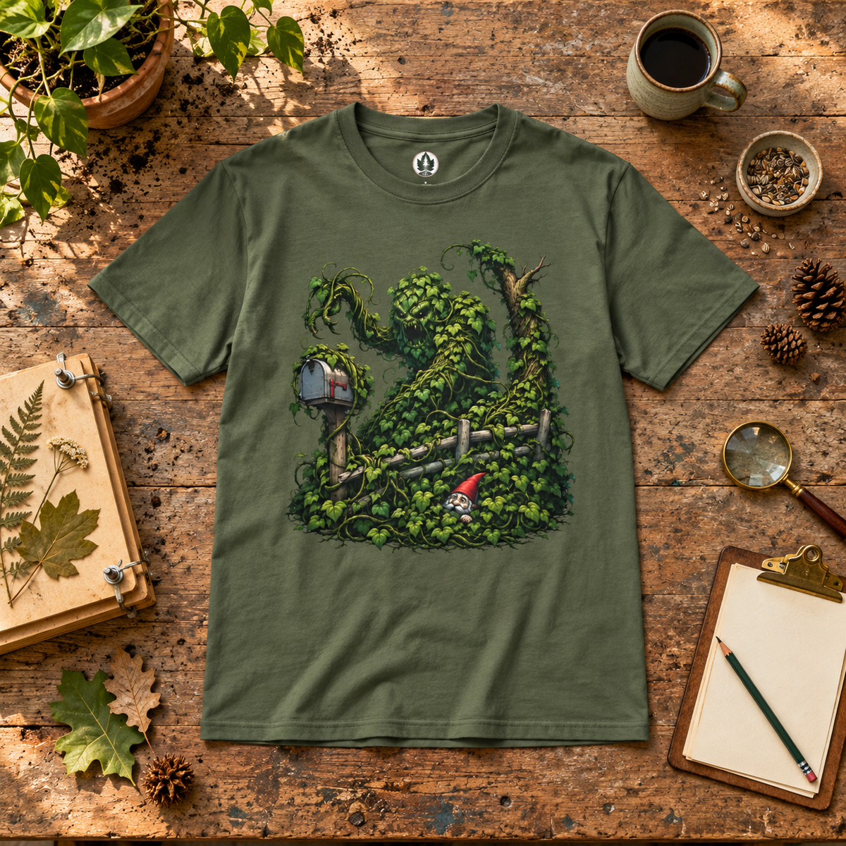 Kudzu Vine Monster with Garden Gnome Version 1 T‑Shirt