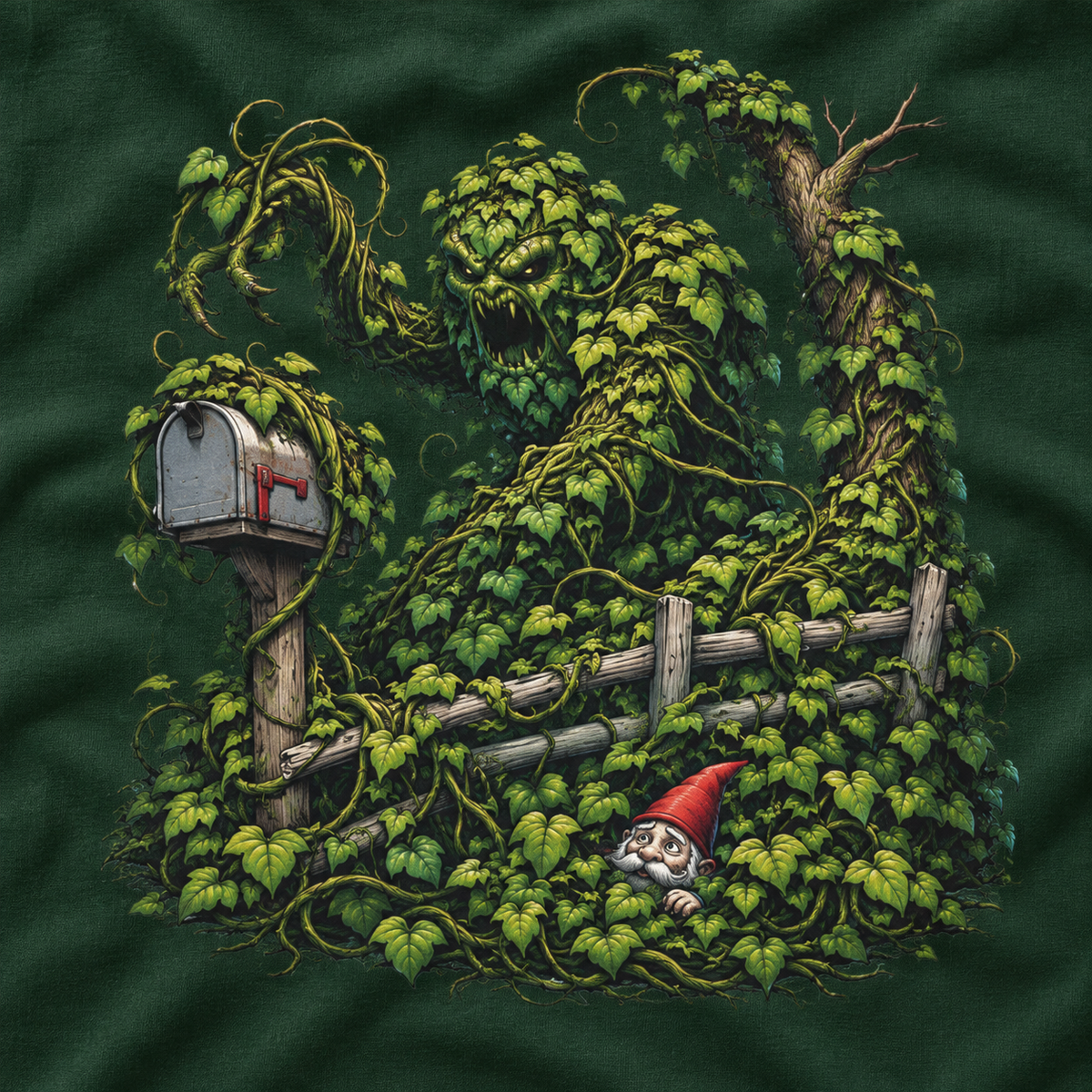 Kudzu Vine Monster with Garden Gnome Version 1 T‑Shirt