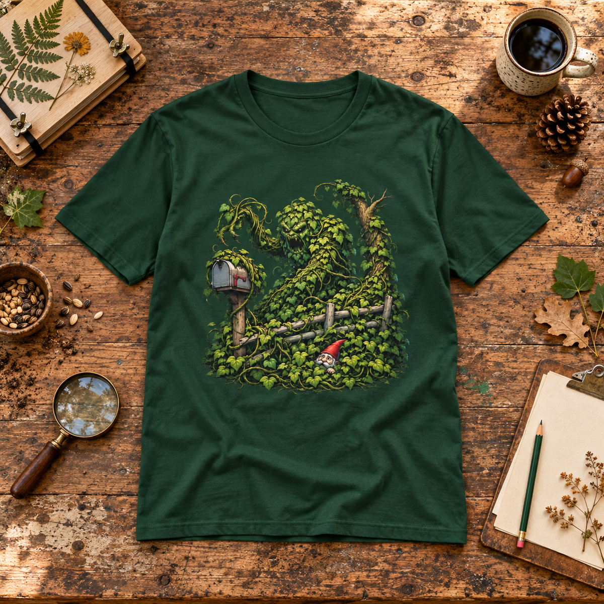 Kudzu Vine Monster with Garden Gnome Version 1 T‑Shirt