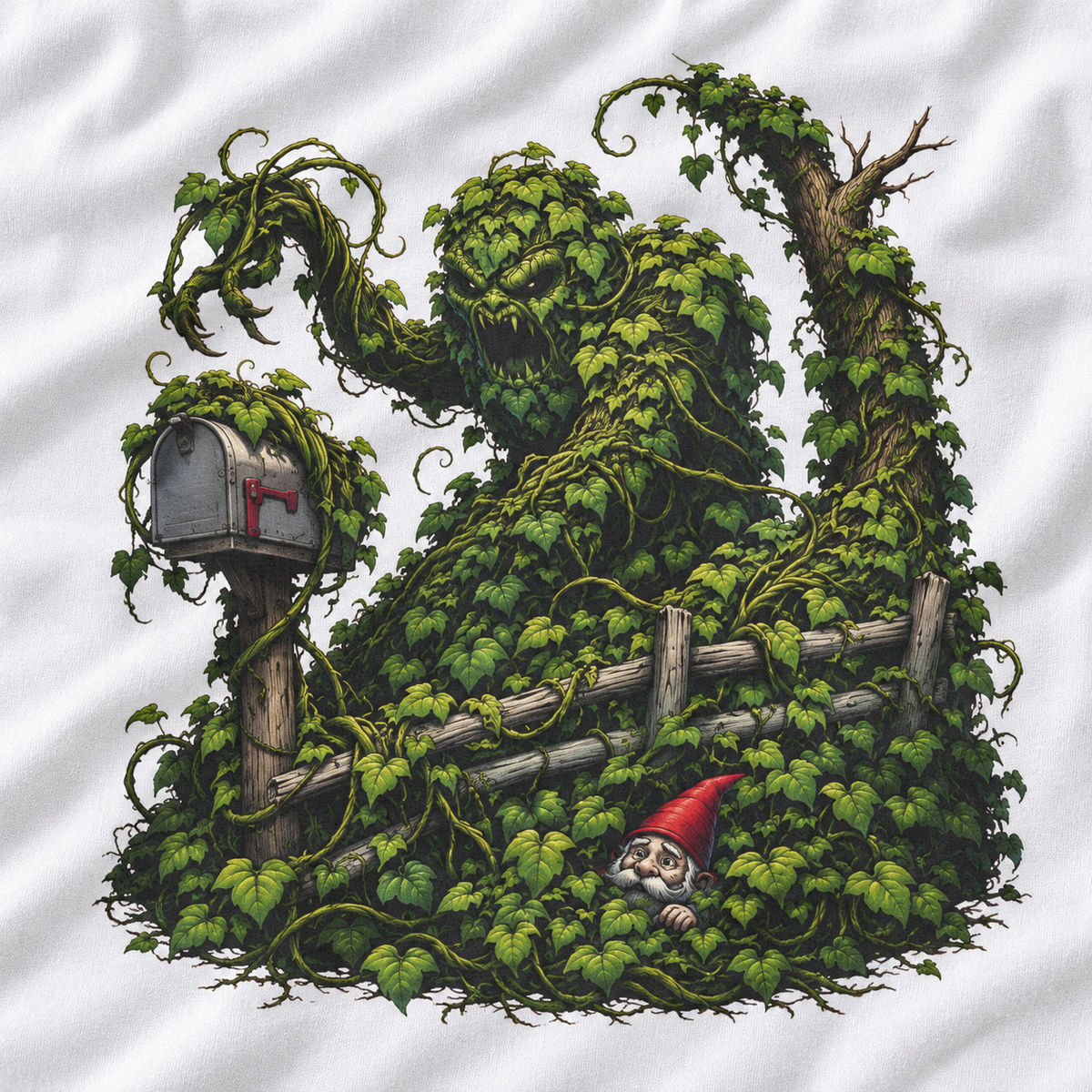 Kudzu Vine Monster with Garden Gnome Version 1 T‑Shirt