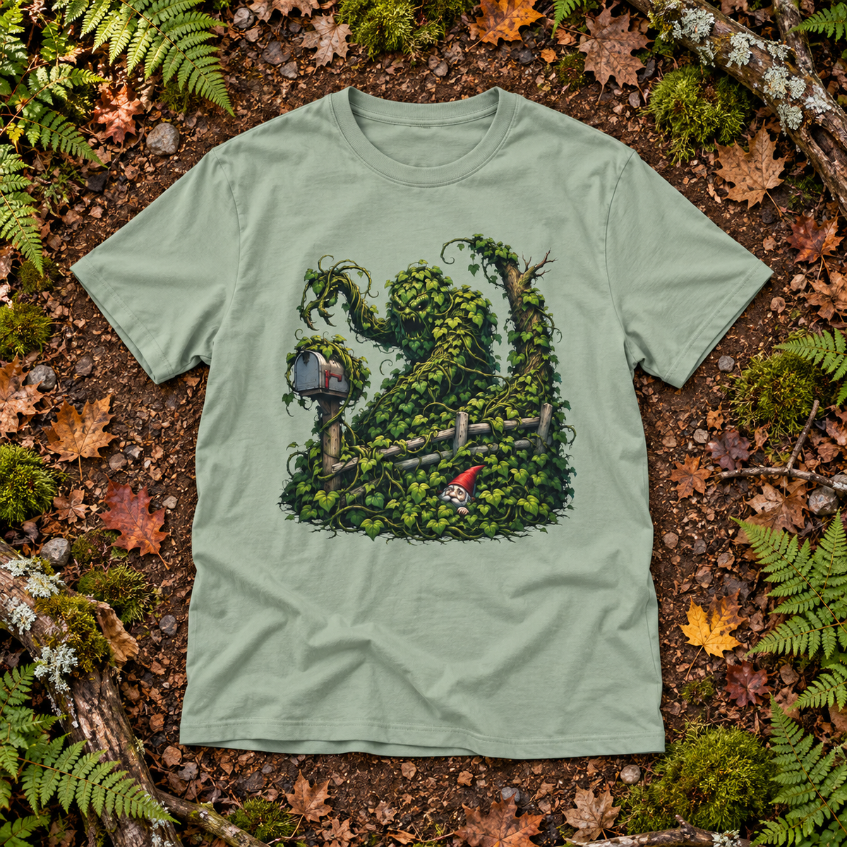 Kudzu Vine Monster with Garden Gnome Version 1 T‑Shirt