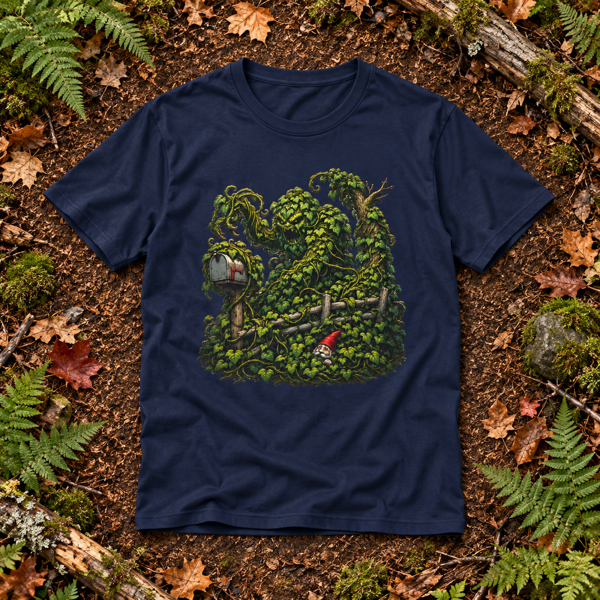 Kudzu Vine Monster with Garden Gnome Version 1 T‑Shirt