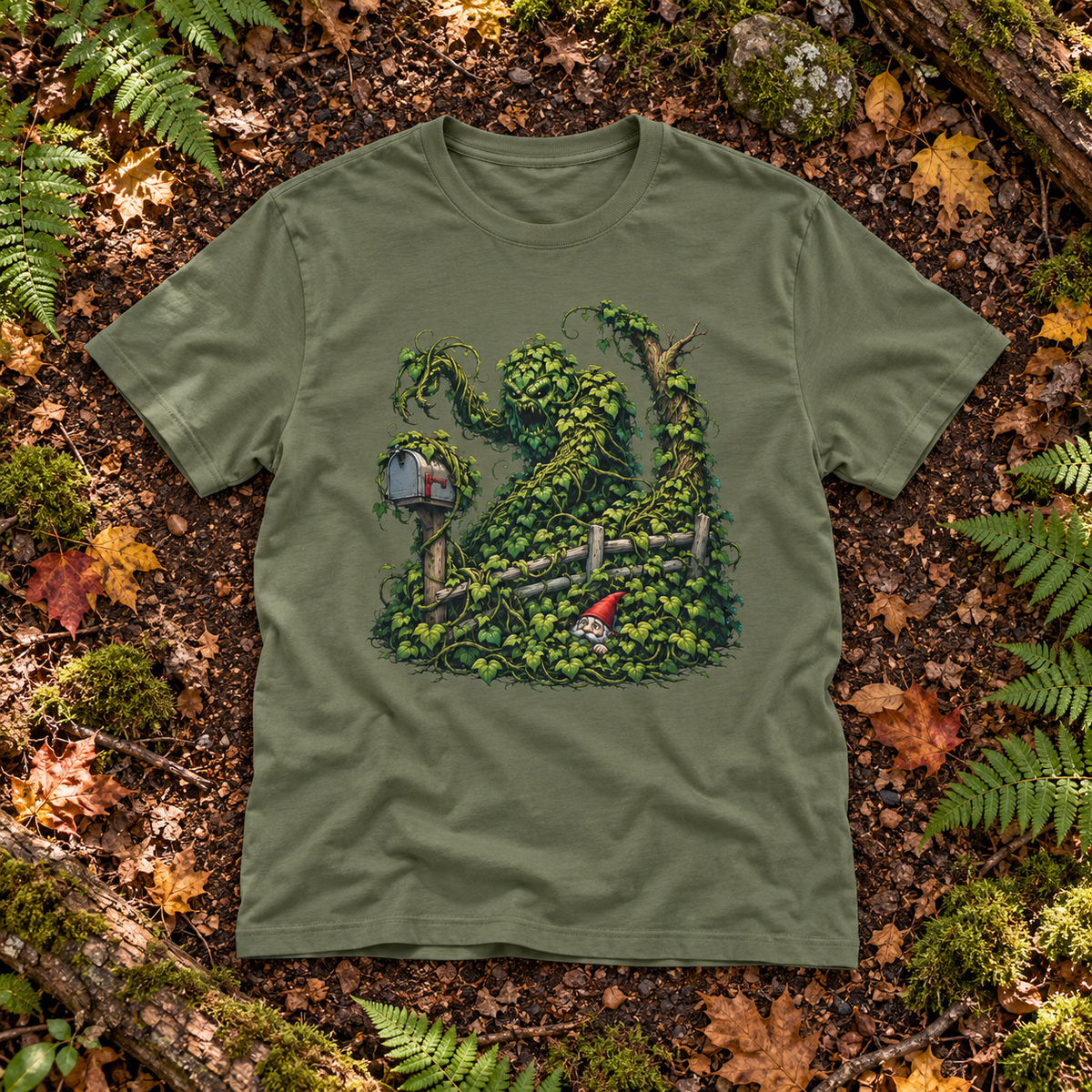 Kudzu Vine Monster with Garden Gnome Version 1 T‑Shirt