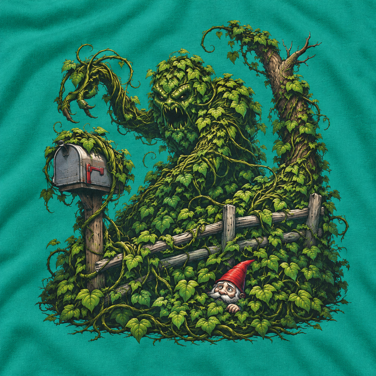 Kudzu Vine Monster with Garden Gnome Version 1 T‑Shirt