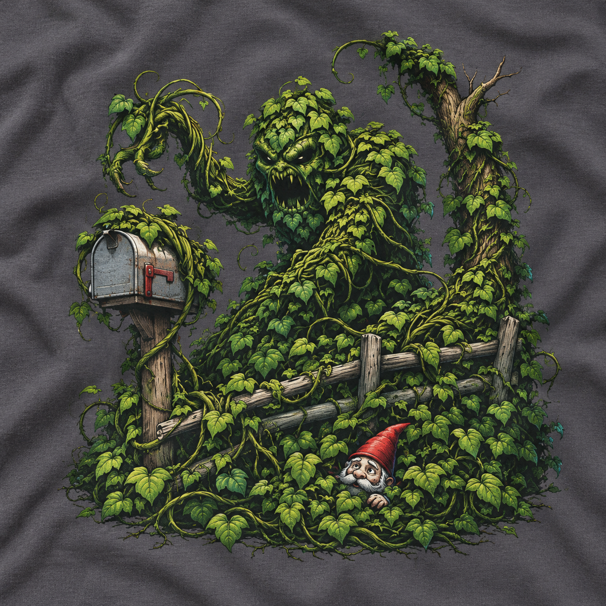 Kudzu Vine Monster with Garden Gnome Version 1 T‑Shirt