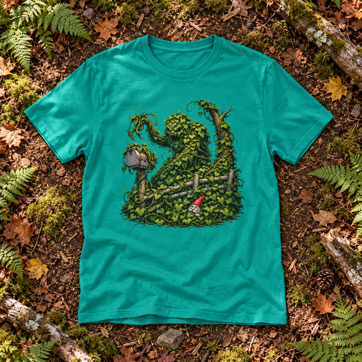 Kudzu Vine Monster with Garden Gnome Version 1 T‑Shirt