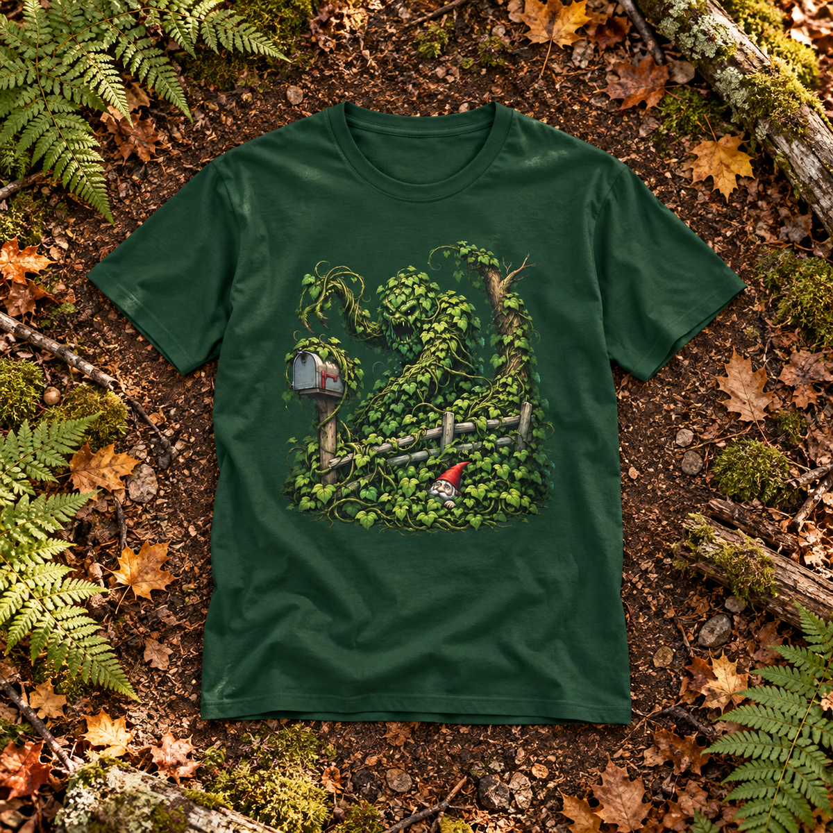 Kudzu Vine Monster with Garden Gnome Version 1 T‑Shirt
